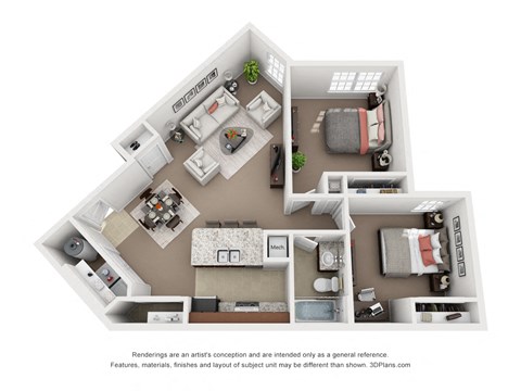 Two Bedroom One Bath Floor Plan